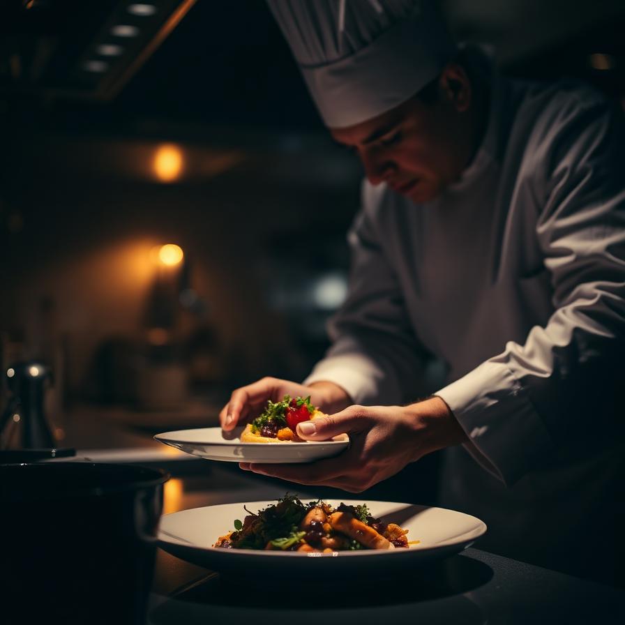 Chef Elena Vance plating a dish